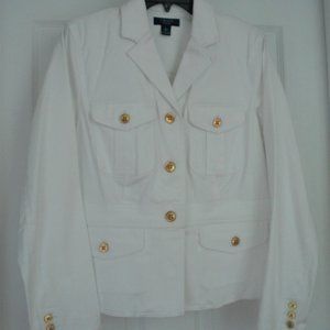 White Military Style Jeans Jacket With Gold Buttons  Size L  Never Worn
